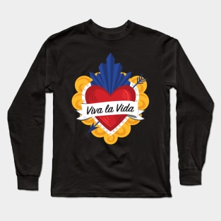 Mexican Sacred Heart / "Viva la Vida" Frida Kahlo's Quote in Spanish by Akbaly Long Sleeve T-Shirt